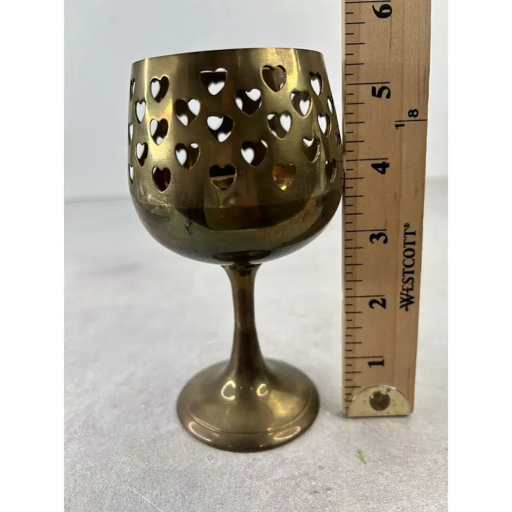 Brass Cutout Hearts Candle Holder Vintage 1980s Goblet Style Votive‎ Candlestick